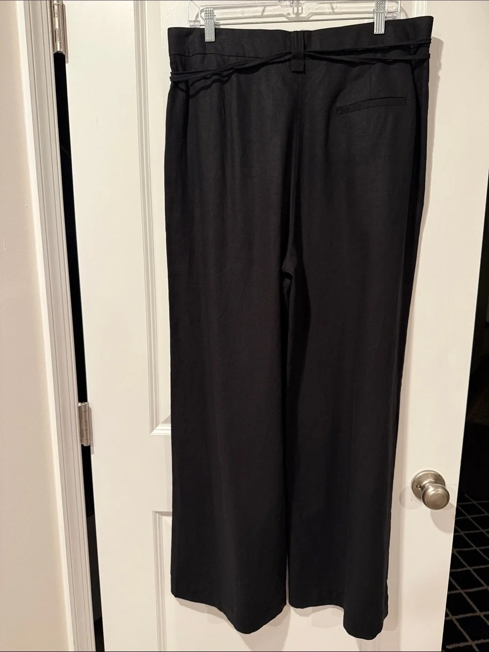 Zara NWT Black Linen Blend Wide Leg Drawstring Pants Women’s XL Mex 32